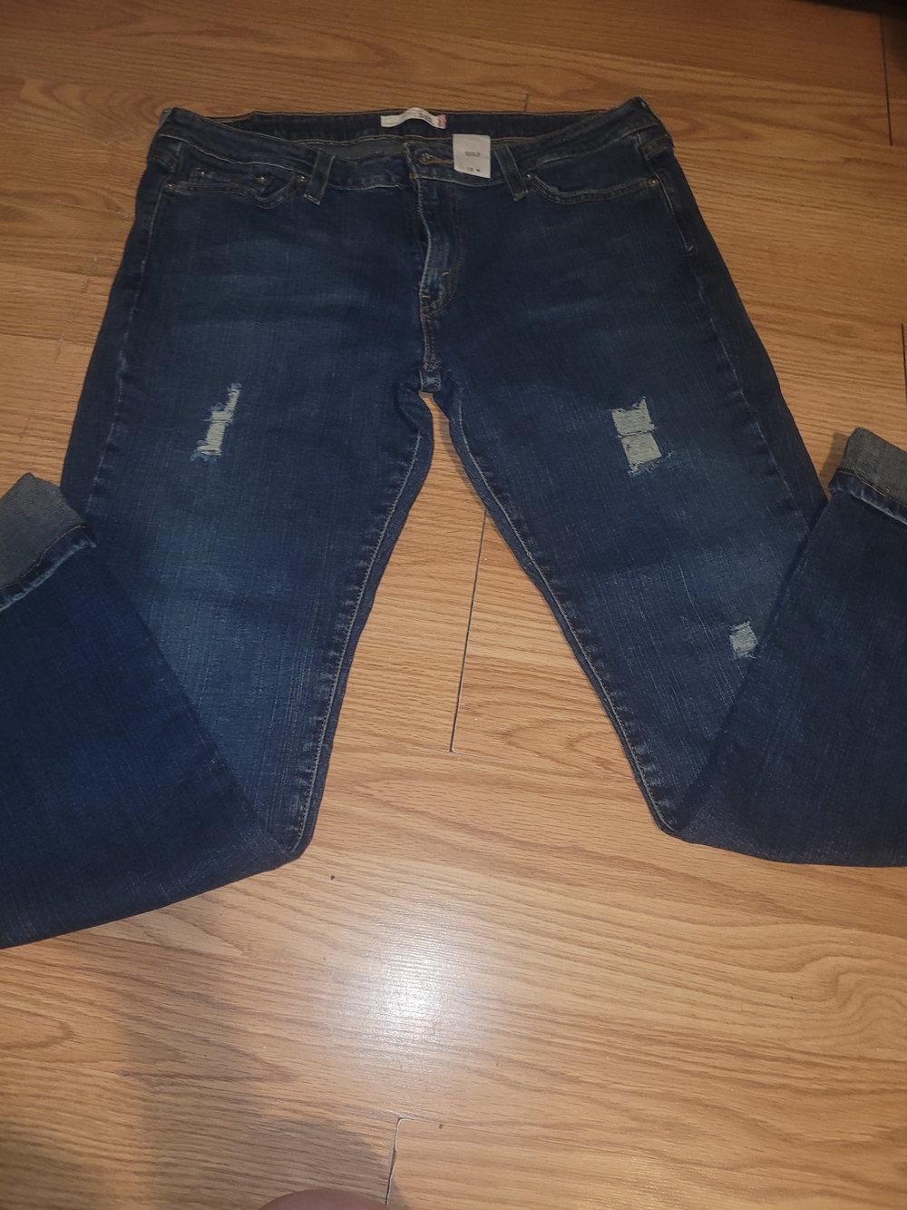 Levi's Dark Distressed Cropped Jeans